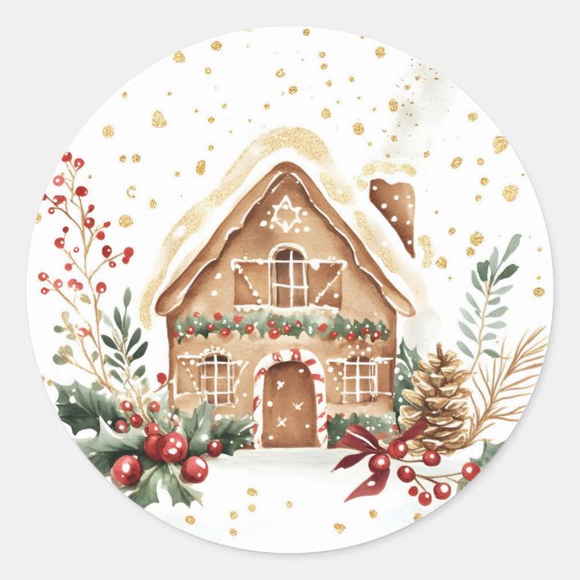 Redonda Gingerbread House Classic Round Pegatina (Anverso)