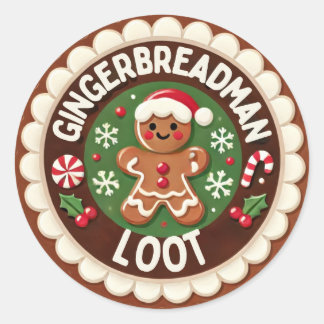 Redonda Gingerbreadman Pegatina de Bolsa de Favor de Loot
