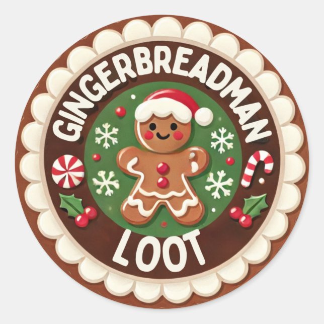 Redonda Gingerbreadman Pegatina de Bolsa de Favor de Loot (Anverso)