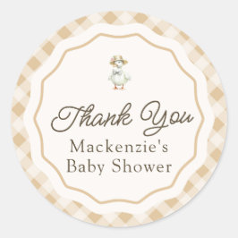 Redonda Gingham Goose Baby Shower Gracias Pegatina