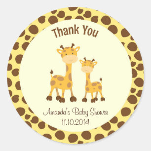 Redonda Giraffe Baby Shower Gracias Pegatina Woodland