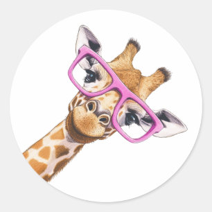 Redonda Giraffe con Pegatina de anteojos rosados