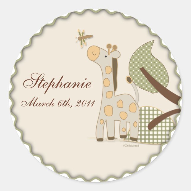 Redonda Giraffe con Pegatina de hojas de plátano (Anverso)