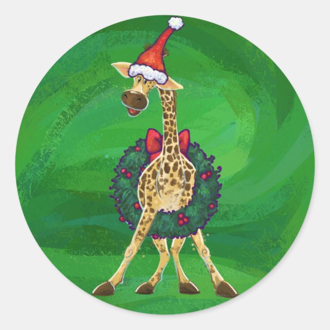 Redonda Giraffe Navidades Pegatina redondo clásico (Anverso)