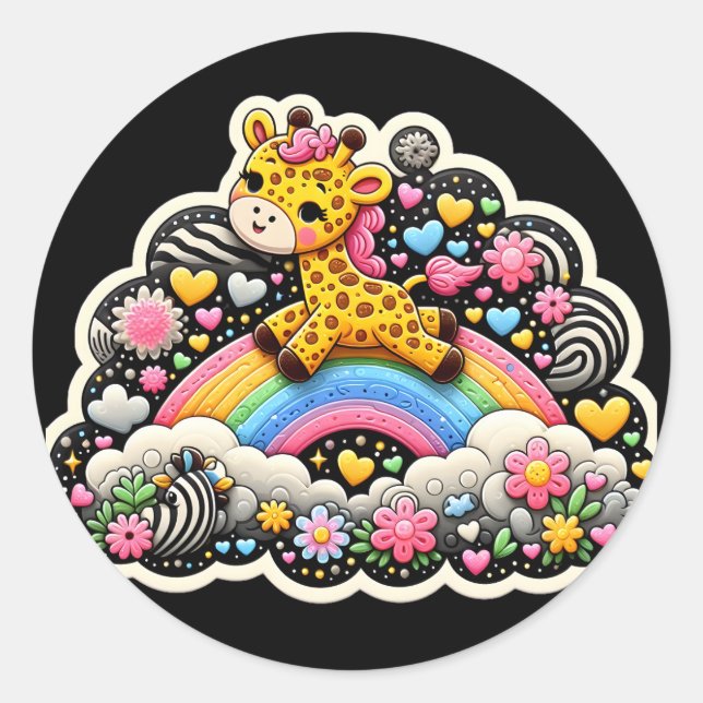 Redonda giraffe Pegatina (Anverso)