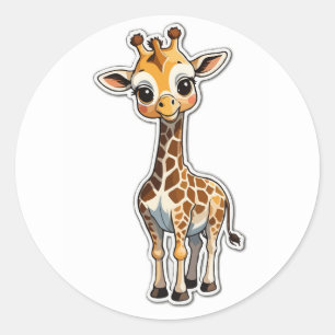 Redonda Giraffe Pegatina - Adorable Maravilla De Cuello La