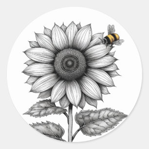 Redonda Girasol con foco de Pegatina blanco y negro de abe