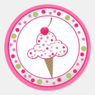 Redonda Girlie Ice Cream Cone Birthday Party Pegatina