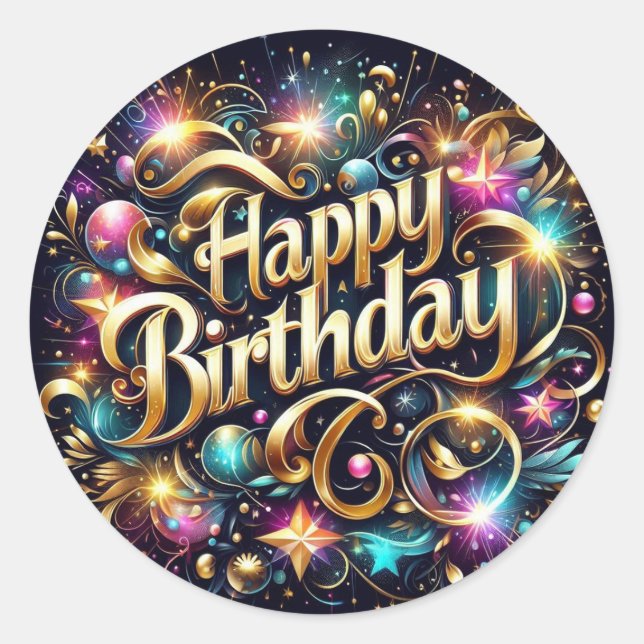 Redonda Glittre pegatina de cumpleaños: feliz cumpleaños (Anverso)