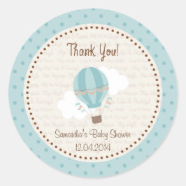 Redonda Globo de aire caliente Pegatina Baby Shower Azul