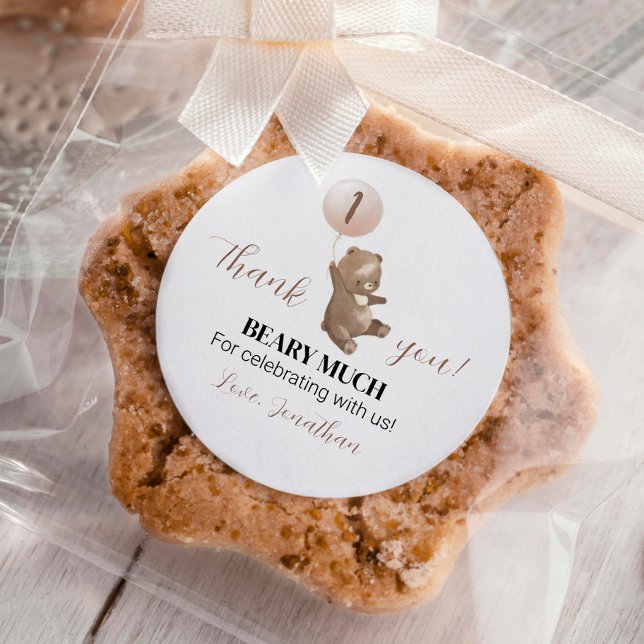 Redonda Globo de oso mínimo Pegatina de cumpleaños 1 (Subido por el creador)