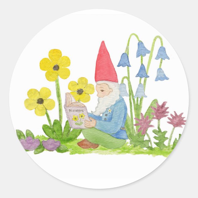 Redonda Gnome con pegatina de flores (Anverso)