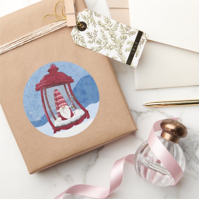Redonda Gnome de navidades en Pegatina de Lantern (Regalar)