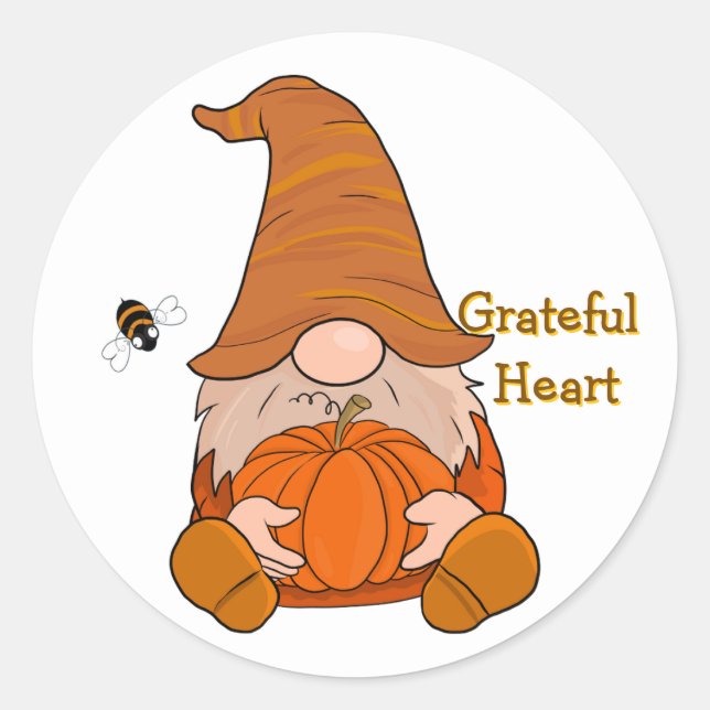 Redonda Gnome Pegatina Corazón Agradecido (Anverso)
