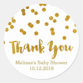 Redonda Gold Confetti Baby Shower Gracias Pegatina