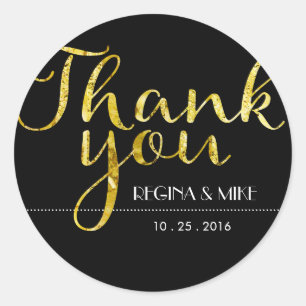 Redonda Gold Flecks y Black Script Gracias Pegatina