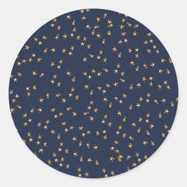 Redonda Gold Stars Midnight Blue Classic Round Pegatina (Anverso)