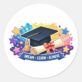 Redonda gorro de graduación y pegatina de diploma