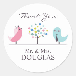 Redonda Gracias Boda Novia y Pegatina de Aves Groom