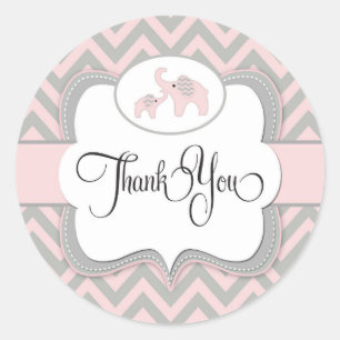 Redonda Gracias elefante de Baby Shower Pegatina en rosa