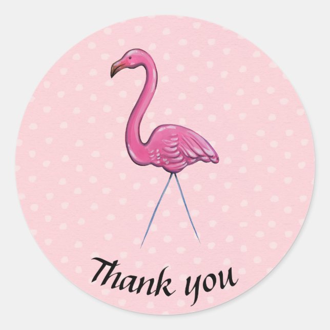 Redonda Gracias, flamingo polka dot round pegatina (Anverso)