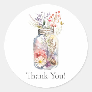 Redonda "Gracias" Floral Jar Florist Pegatina de negocios