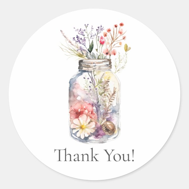 Redonda "Gracias" Floral Jar Florist Pegatina de negocios (Anverso)