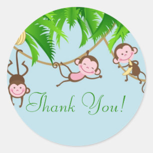 Redonda Gracias Monkeys Pegatina de Baby Shower
