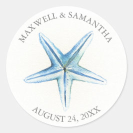Redonda Gracias Pegatina Blue Starfish Beach Wedding