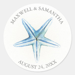 Redonda Gracias Pegatina Blue Starfish Beach Wedding