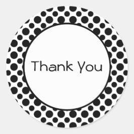 Redonda Gracias Pegatina de puntos de Polka Blanco Negro