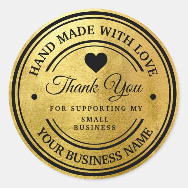 Redonda Gracias Pegatina de Ronda Clásica Gold (Anverso)