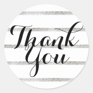 Redonda Gracias Pegatina Faux Silver Leaf Cursive Black