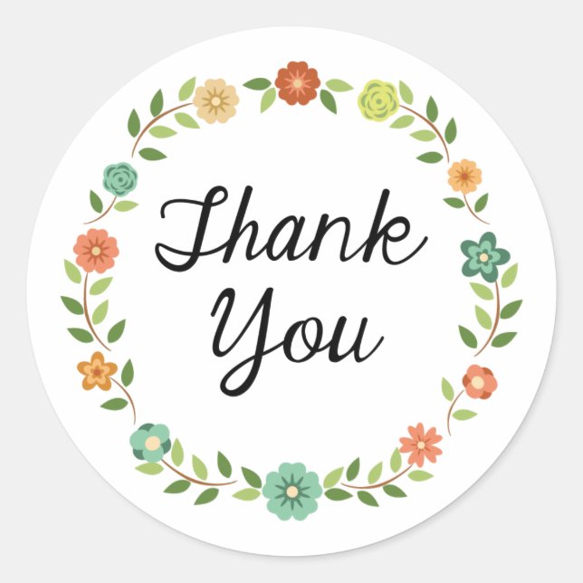Redonda Gracias Pegatina Floral Wreath (Anverso)