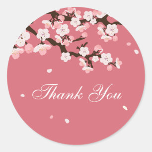 Redonda Gracias Pegatina / Flores de cerezo / Personalizac