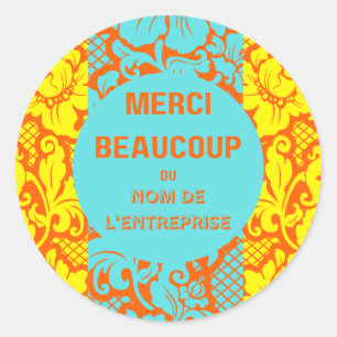 Redonda "Gracias" pegatina - "merci beaucoup" - Diseño 4