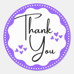 Redonda Gracias Pegatina redondo clásico Purple Hearts