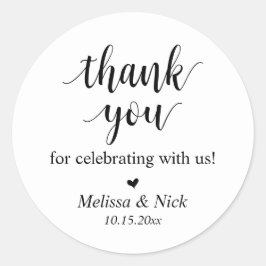 Redonda Gracias por celebrar con nosotros Boda Pegatina
