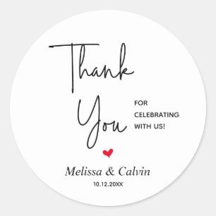 Redonda Gracias por celebrar con nosotros Boda Pegatina