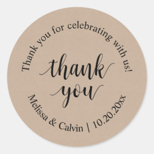 Redonda Gracias por celebrar con nosotros Boda Pegatina