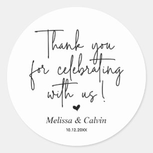 Redonda Gracias por celebrar con nosotros Boda Pegatina