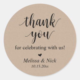 Redonda Gracias por celebrar con nosotros Boda Pegatina