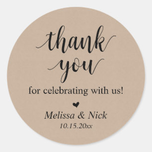 Redonda Gracias por celebrar con nosotros Boda Pegatina