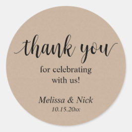 Redonda Gracias por celebrar con nosotros Boda Pegatina