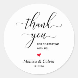 Redonda Gracias por celebrar con nosotros Boda Pegatina