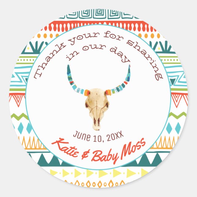 Redonda Gracias Por Favor Pegatina | Moda Boho (Anverso)