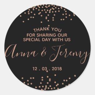 Redonda Gracias Rosa Gold y Black Confetti Pegatina
