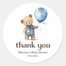 Redonda Gracias Teddy Bear Boy Pegatina Baby Shower