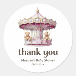 Redonda Gracias Teddy Bear Twin Chica Pegatina Baby Shower