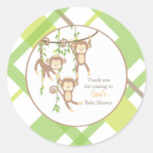 Redonda Gracias   Triplet Monkeys Baby Shower Pegatina